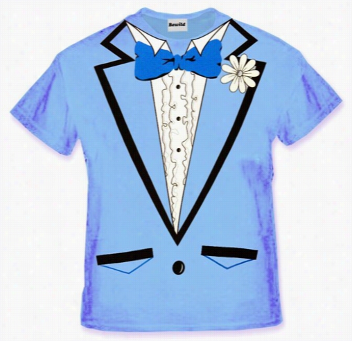 Tuxedo Shirt - Men's Light Blue Tuxedo T-shirt With Ruffles