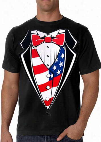 Tuxedo T-shirts - Aerican Flag Tuxedo T-shirt With Clothe && Bowtie