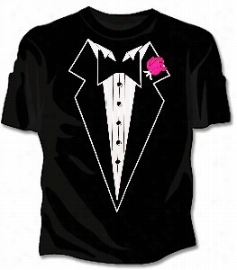 Tuxedo T-shirs -tuxedo With Pink Flower T-shirit In Juniors And Womens Sizes (black)