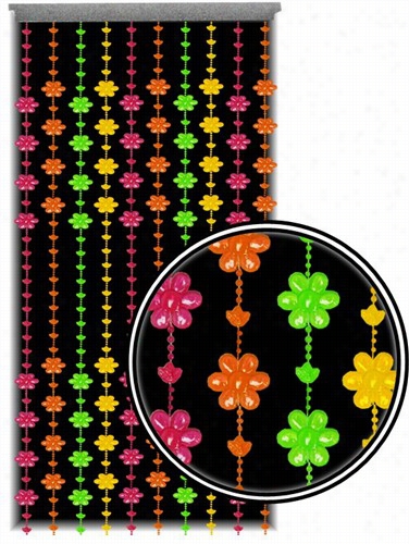 Beaedd Curtains - Black Light Rective Neon Groovy Flowers Door Beads