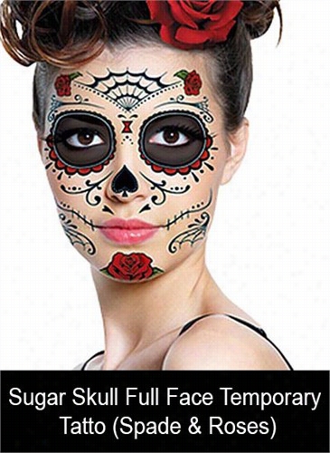 Temporary Face Tattoo - Sugar Skull (spade & Roses)