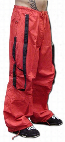 Ufo Unisex Basic Strappy  Pantts (red/b Lack)