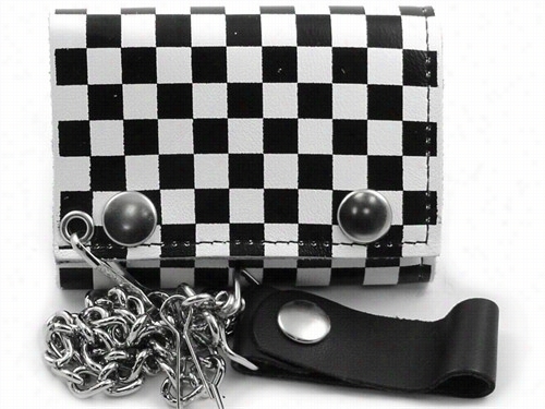 Checker Board White Leather Chain Wallet