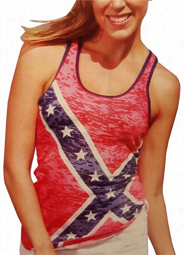 Confederate Flag Lzdies Burn Out Racer Back Tanktop