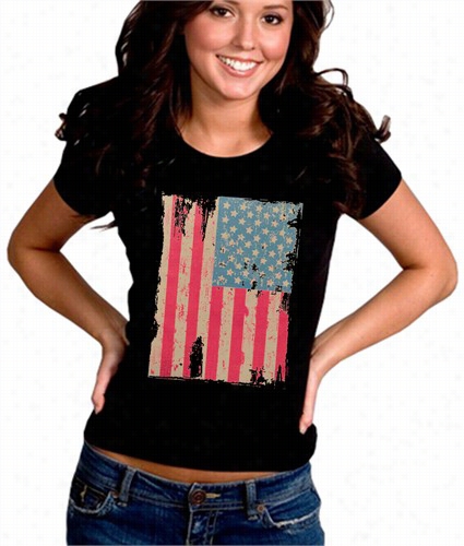 Faded And Distressed American Flag  Wifh Hot P Ink Stripes Girl's T-shirt