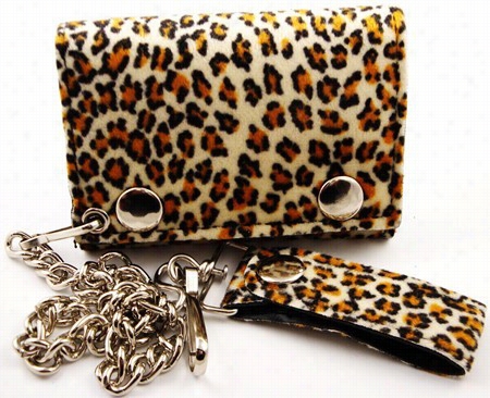 Fuzzy Leeopard Print Chain Wallet