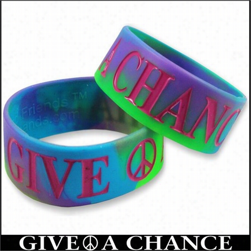Givep Eace A Chance Tie Dye Designer Rubber Saying Bracelte