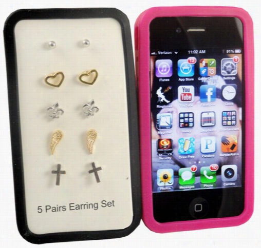 Iphone 4 / 4sss Ilico Ne Protective Case With Free Earring Set