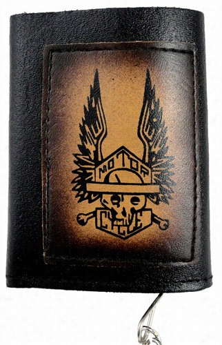 Motor Cycle Cranium And Crossbones Leather Fetter Wallet