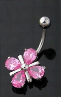 Navel Person Jewelry - Pink C.z. Flwer Navel Jewelry