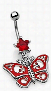 Navel Body Jewelry - Skullw & Stars Butterfly Navel Jewelry (red)