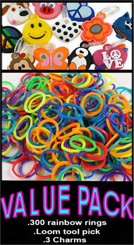 Rbberband Looms Value Pack Assorteed Colors With Charms- (300 Bands )