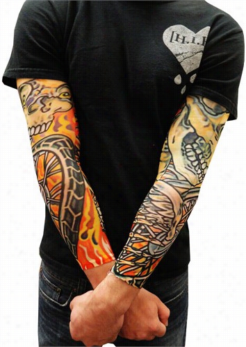 Tattoo Sleeves - Skull And Flames Biker Faje Tattoo Sleeves (pair)