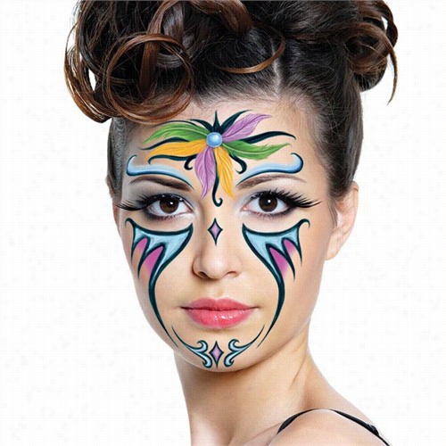 Transitory Face Tattoo - Glitter Mardi Gras Feather
