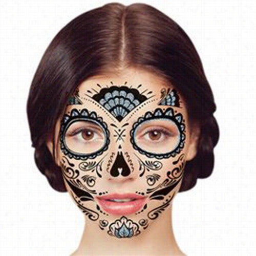 Temporary Face Tattoo - Silver Glitter Day Of The Dead