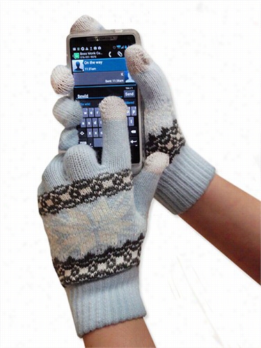 Text Gloves - Pair Of Texting Gloves For Touch Screen Phones (light Blue Snow Flake)