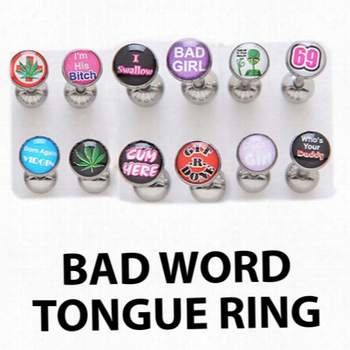 Tongue Body Jewelry - 6 Pac Of Bad Word Tongue Ring