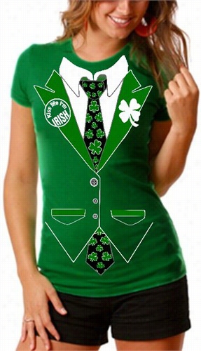 Tuxedo Tshirts -- Irishh Shamrock Tie Tuxedo Girls T-shirt