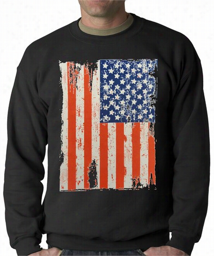 Vertical Distressed American Flag Adupt Crewneck