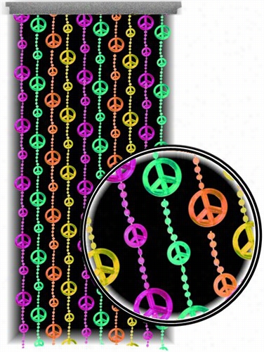 Beaded Curtains - Blac Liight Reactive Neon Peace Sign Door  Beads