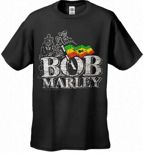 Bob Marley Distressed Logo Men's T-shirt Black)