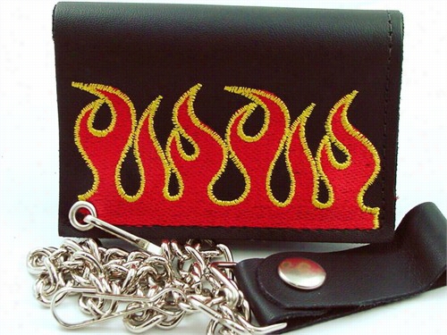 Burni Ng Flames Emboidered Leather Chain Wallet