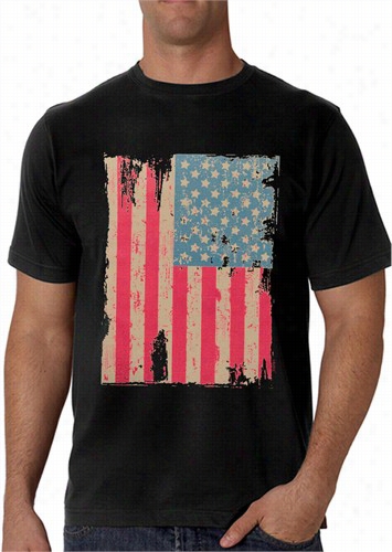 Faded And Distressed American Flag With Hot Pink Stripes Meen's T-shirt