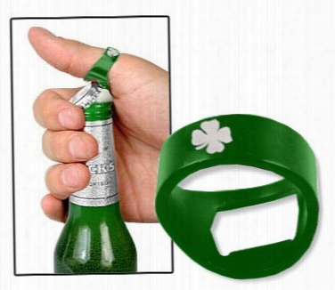 Green Irish Shamrock Beer Bottle Opener Ring