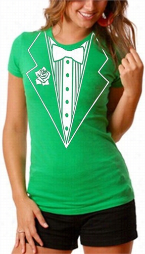 Green Tuxedo Shirt - Irish Green Girls Tuxedo T-shirt