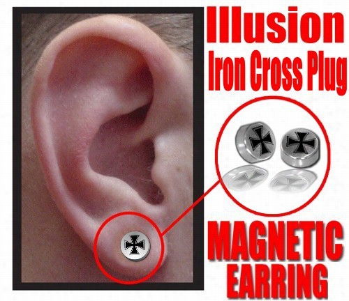 Illusion Iron Cross Magnetic Stud Earring (chrome)