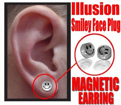 Illusion Smiley Face Magnetic Stud Earring (chrome)