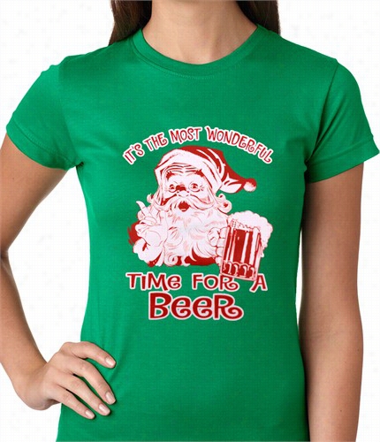 It's Thhe Most Wonderful Time For A  Beer Funny Christmas Ladies T-shirt