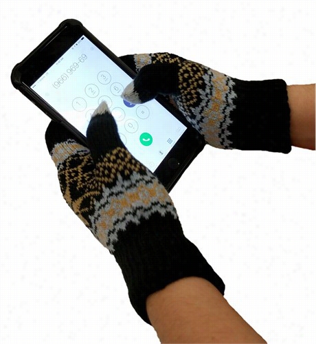 Knit Snow Flakes Texting  Glove (black/khaki)