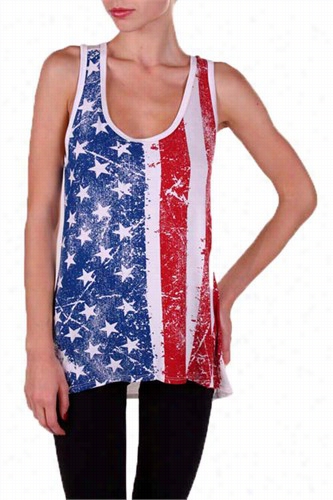 Ladiesw Hite American Flag Print Top