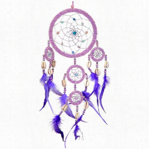 Large Pink Beaded Dream Catcher With Purple Feathesr