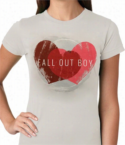 Offiical Diminution Out Boy Weathered Hearts Ladies T-shirt (light Grey)