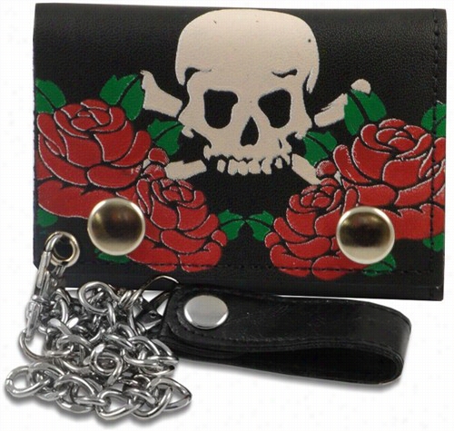 Red Rose Skull & Cross Bones Native Leather Chai N Wallet