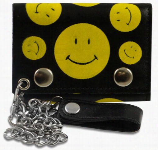 Smiley Faces Genuine Leather Chain Wallet