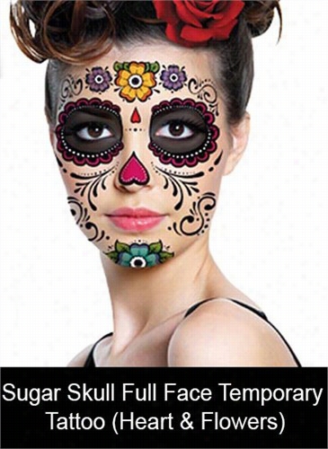 Tempoorary Face Tattoos - Sugar Skull (heart & Flowers)