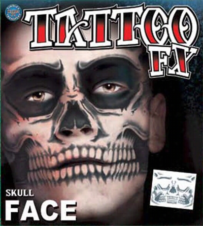 Temporaary Tattoos Face Beat Of Drum  - Full Skull Face Tattoo