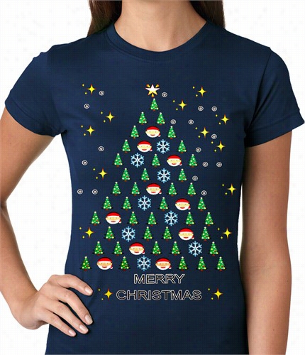 Ugly Christmas Tee - Emoji Christmas Tree Cross  Chris Tmas Ladies T-shirt