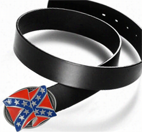 Wavinng Confederate Rebel Flag Belt Buckle With Free Belt