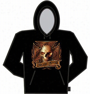 Bad Ass Flaming Skulland Cross Hoodie