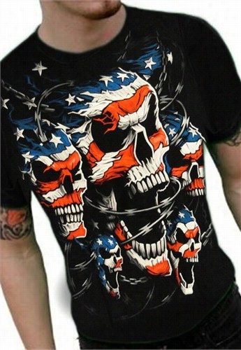 Biker Tees - American Patriot Skulls T-short