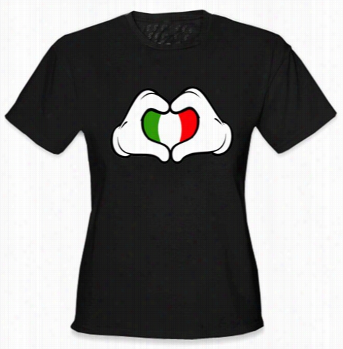 Cartoon Heart Hands Italian Flag Girl's T-shirt