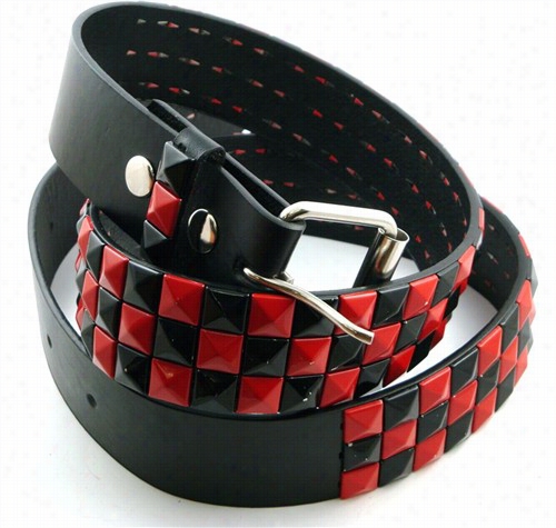 Genuine Leather Belt With Red & Black Pyra Mid Studs