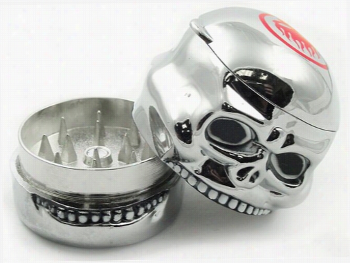 Herb Grindders - Chrome Skull Herb Molar With Storage Compartment