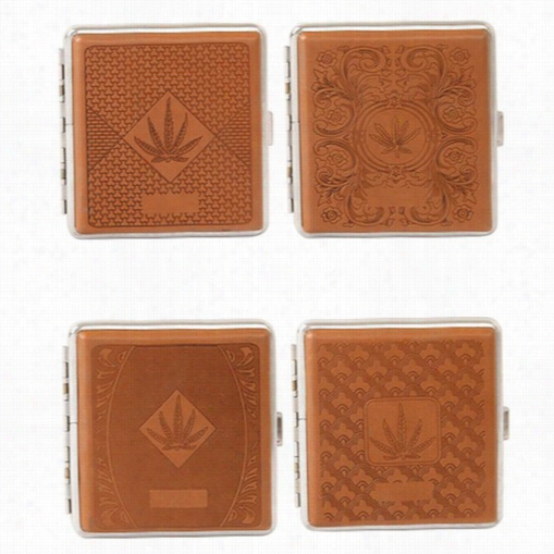 Marijuana Leaf Faux Leather Brown Cigarette Case For Regular Sizeciigarettes