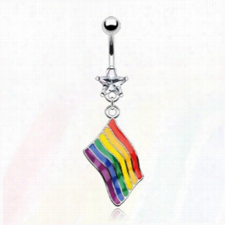 Navel Body Jewelry - Gay & ;quot;rainbow Elevation  Flag&quot; Belly Button Ring