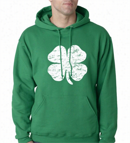 St. Aptrick's Day Vintage Distressed  4 Leaf Clover Adilt Hoodie